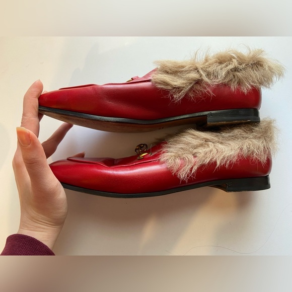 Gucci Princetown Fur-Lined Leather Mules - Red (Size 40 / US 10) - Picture 7 of 9